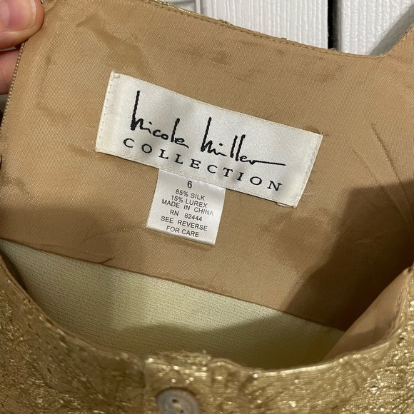 Vintage NICOLE MILLER Baby Doll Empire Waist Gold Silk Dress Size 6 - Picture 5 of 8